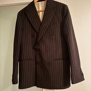 Classic Men's dark grey Pinstripe Double-Breasted Blazer